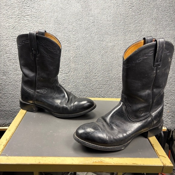 Ariat Heritage Roper Cowboy Boots Black‎ Leather Round Toe Men 9.5 EE